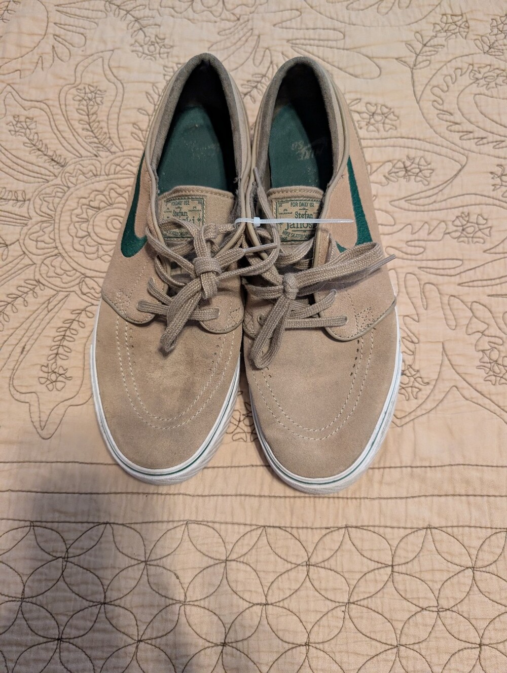 Nike Men's Stefan Janoski Taupe Suede Sneakers with Green Swoosh